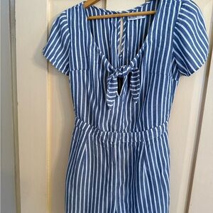 Hollister Navy and White Striped tie front romper